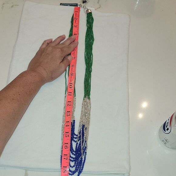 New TALBOTS Colorful Long Beaded Necklace ~ Green Blue Silver Beads $69.50 - Picture 11 of 16